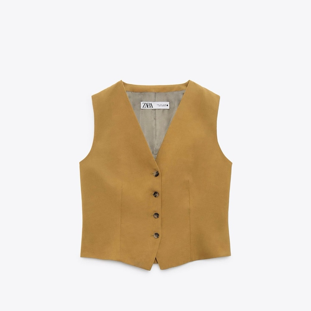 Zara linen blend vest Olive Green